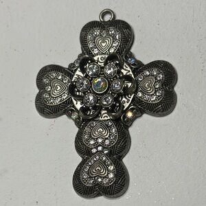 Vintage Silver toned Aurora borealis Heart Cross Pendant